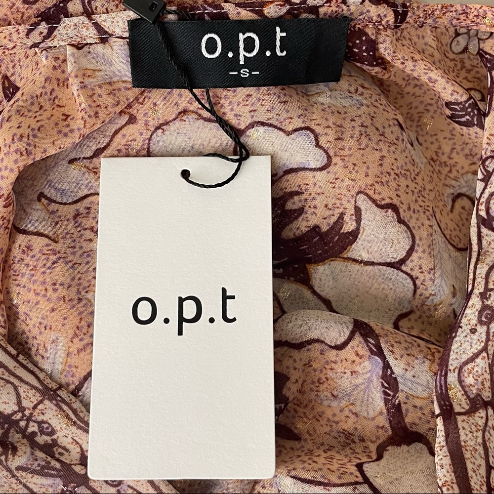 O.P.T NWT FLORAL DEGAGE PEACH ROSE GOLD METALLIC BOHO PEASANT DRESS SMALL ANTHRO - Picture 7 of 11